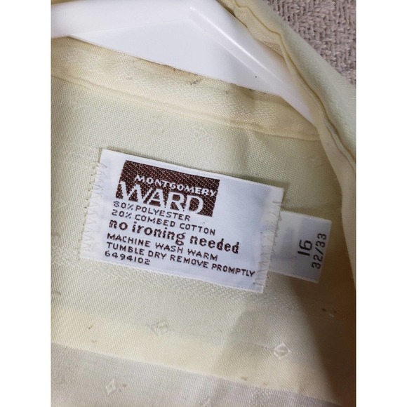 VTG Montgomery Ward Shirt Mens 16 Ivory Long Sleeve Button Up Collar Dress Shirt - Picture 7 of 9
